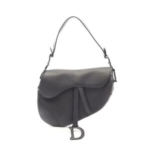 Christian Dior Saddle Handbag Leather Black